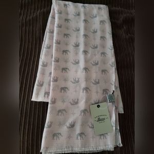 Gray Elephant on Baby Pink Textured Large Semi-Sheer Long Scarf by Bass NWT